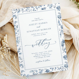 Invitación Elegant Blue Chinoiserie All in One Wedding