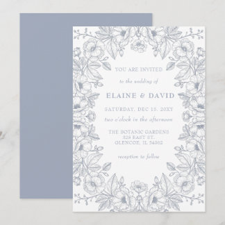 Invitación Elegant Blue Chinoiserie Floral Botanical Wedding