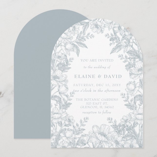 Invitación Elegant Blue Chinoiserie Floral Botanical Wedding (Anverso / Reverso)