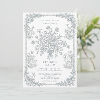 Invitación Elegant Blue Chinoiserie Floral Botanical Wedding
