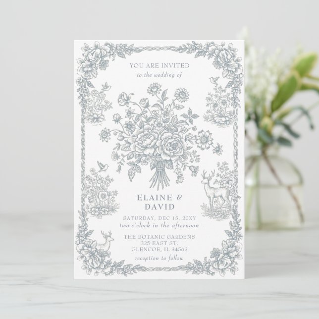 Invitación Elegant Blue Chinoiserie Floral Botanical Wedding (Anverso de pie)