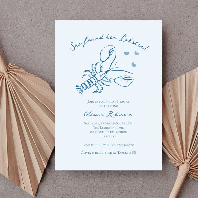 Invitación Elegant Blue Coastal Lobster Bridal Shower  (Subido por el creador)