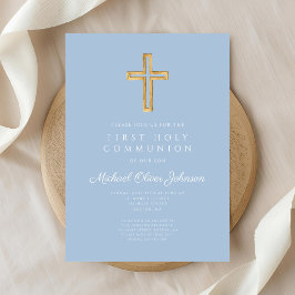 Invitación Elegant Blue Cross Religious Boy First Communion