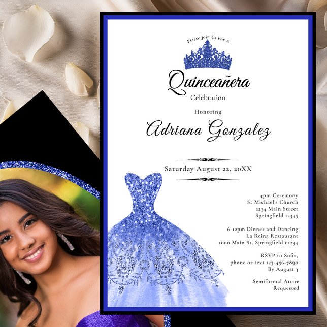 Invitación Elegant blue dress 15th birthday Quinceanera (Subido por el creador)