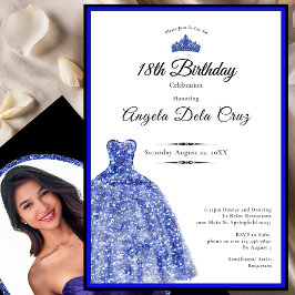Invitación Elegant blue dress 18th birthday debut