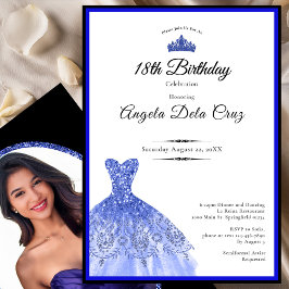 Invitación Elegant blue dress 18th birthday debut