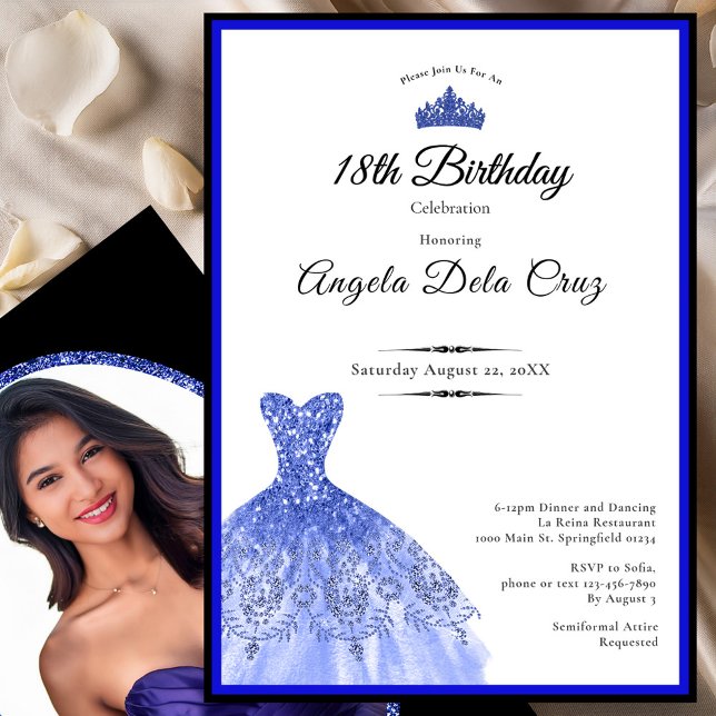 Invitación Elegant blue dress 18th birthday debut (Subido por el creador)