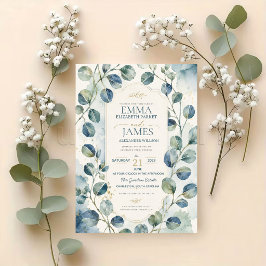 Invitación Elegant Blue Eucalyptus Watercolor Botanical 