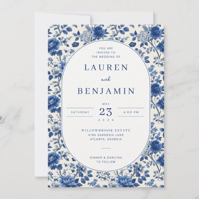 Invitación Elegant Blue Floral (Anverso)