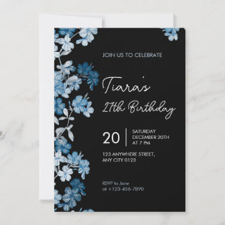 Invitación Elegant Blue Floral 27th Birthday Party Invitation