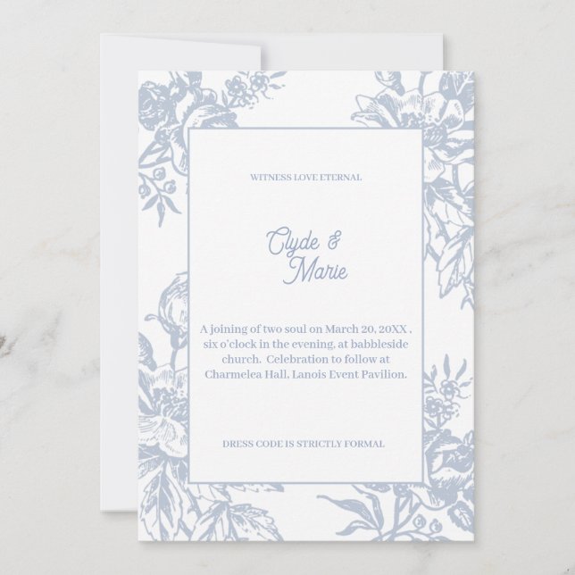 Invitación Elegant Blue Floral Formal Wedding Invitation |  (Anverso)
