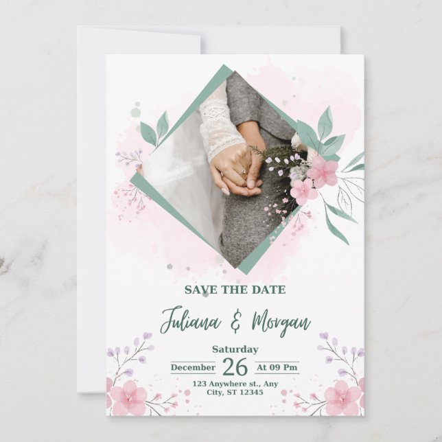 Invitación Elegant Blue Floral Save The Date Wedding Invite (Anverso)