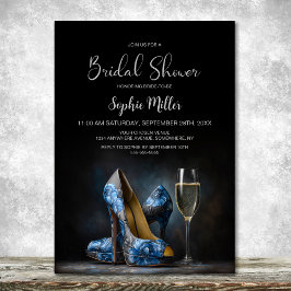 Invitación Elegant Blue Floral Stiletto Shoes Bridal Shower