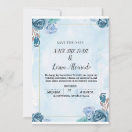Invitación Elegant Blue Floral Watercolor Wedding Save the Da