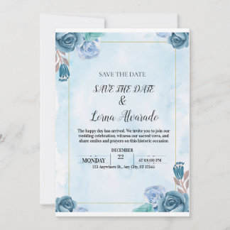 Invitación Elegant Blue Floral Watercolor Wedding Save the Da