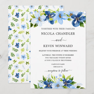 Invitación Elegant Blue Floral Wedding