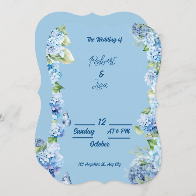 Invitación Elegant Blue Floral Wedding (Anverso / Reverso)