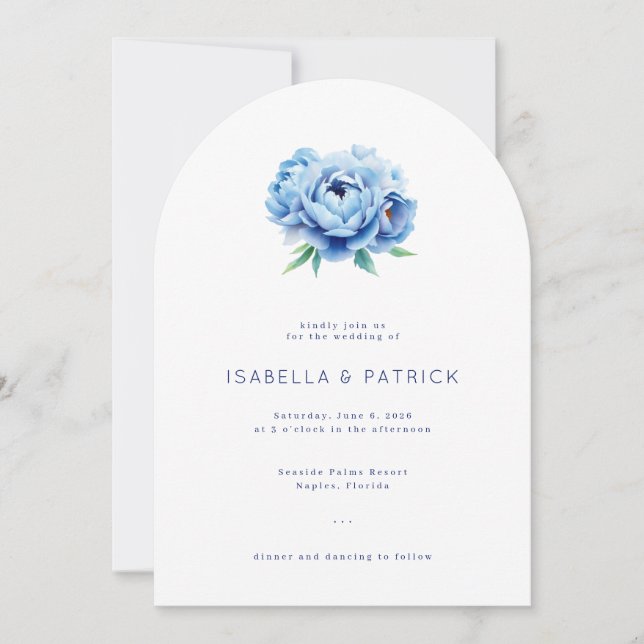 Invitación Elegant Blue Floral Wedding Invitation (Anverso)