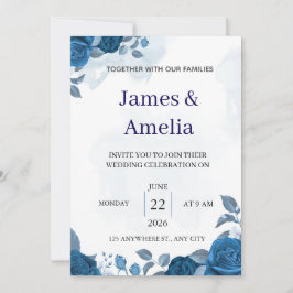 Invitación Elegant Blue Floral Wedding Invitation