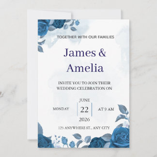 Invitación Elegant Blue Floral Wedding Invitation