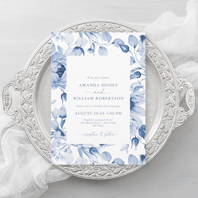 Invitación Elegant Blue Floral Wedding Invitation (Subido por el creador)
