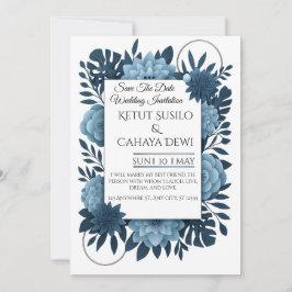 Invitación  Elegant Blue Floral Wedding Invitation Template  