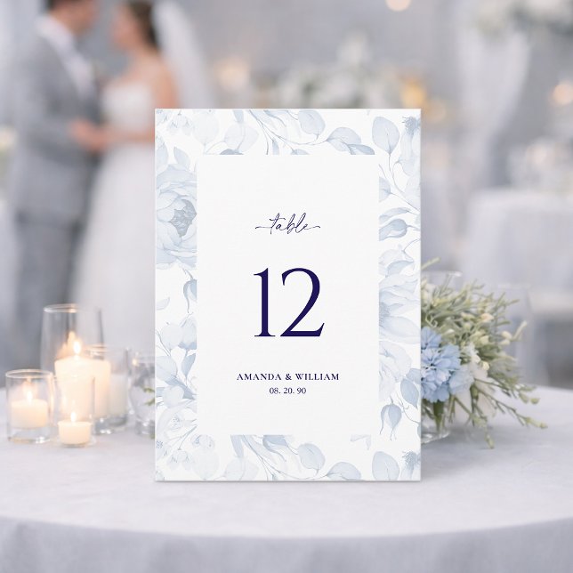 Invitación Elegant Blue Floral Wedding Table Number Card (Subido por el creador)