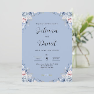 Invitación Elegant Blue Floral Wedding Tropical wedding 