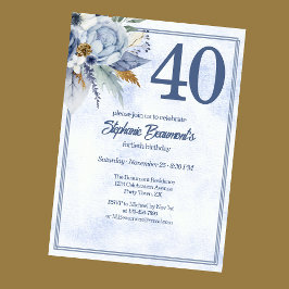 Invitación Elegant Blue Florals Women's 40th Birthday Party