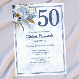 Invitación Elegant Blue Florals Women's 50th Birthday Party