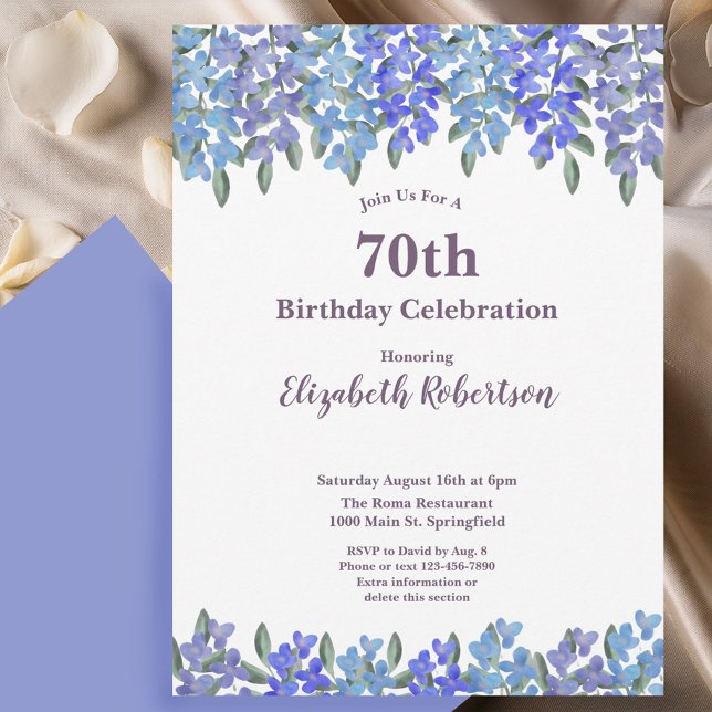 Invitación Elegant Blue Flowers Women's 70th Birthday  (Subido por el creador)