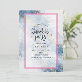 Invitación Elegant Blue Gold Glitter Abstract Flow           