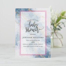 Invitación Elegant Blue Gold Glitter Abstract Flow           