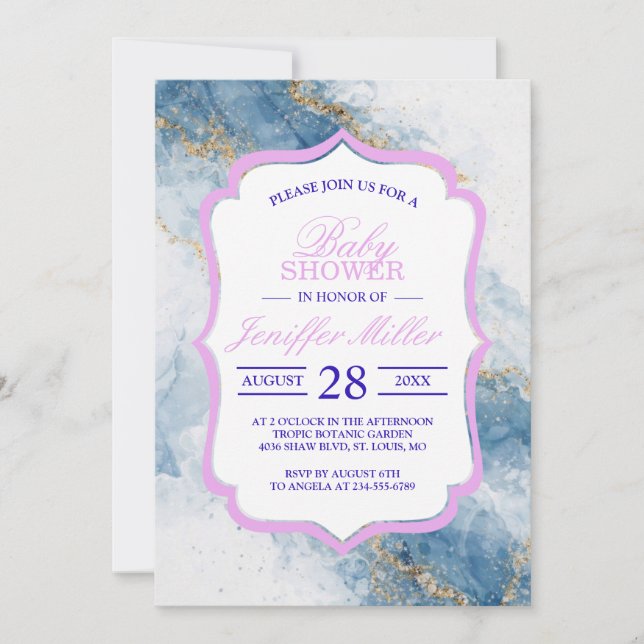 Invitación Elegant Blue Gold Glitter Abstract Flow            (Anverso)