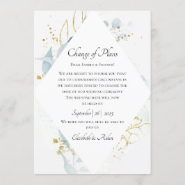 Invitación Elegant Blue Gold( Imitat) Watercolour Wedding