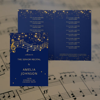 Invitación Elegant Blue Gold Music Senior Recital Program