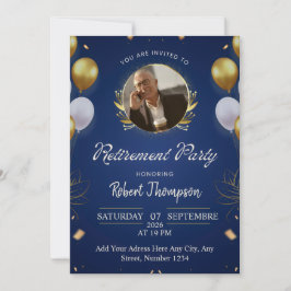 Invitación Elegant Blue Gold Retirement Party Invitation