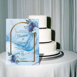 Invitación Elegant Blue & Gold Wedding Invitation 