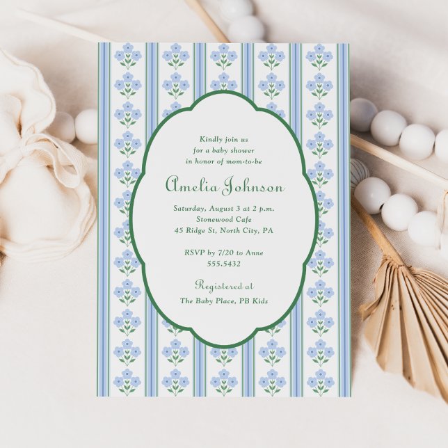 Invitación Elegant Blue Green Floral Baby Shower Invitation (Subido por el creador)