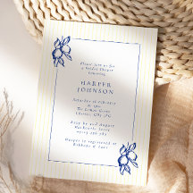 Elegant Blue Hand Drawn Lemon Amalfi Bridal Shower