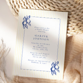 Invitación Elegant Blue Hand Drawn Lemon Amalfi Bridal Shower
