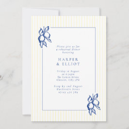 Invitación Elegant Blue Hand Drawn Lemon Rehearsal Dinner