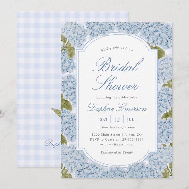Invitación Elegant Blue Hydrangea Bridal Shower (Anverso / Reverso)