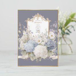 Invitación Elegant Blue Hydrangeas Purple Vintage Wedding