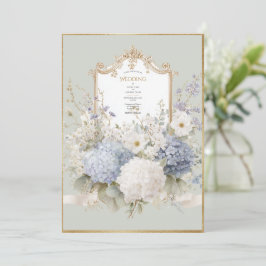 Invitación Elegant Blue Hydrangeas Sage Vintage Wedding