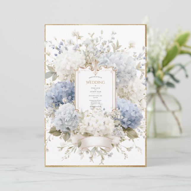 Invitación Elegant Blue Hydrangeas Vintage Budget Wedding (Anverso de pie)