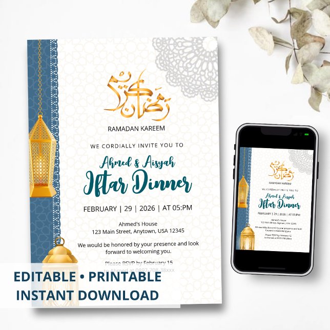 Invitación Elegant Blue Islamic Ramadan Iftar Invitation (Subido por el creador)