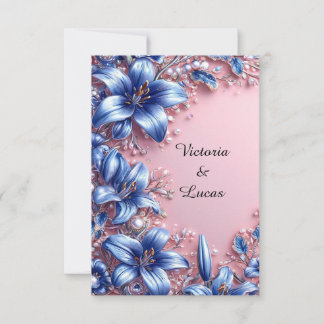 Invitación Elegant Blue Lilies Pearl Floral Wedding Luxury 💙