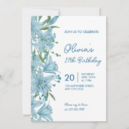 Invitación Elegant Blue Lily 27th Birthday Party Invitation