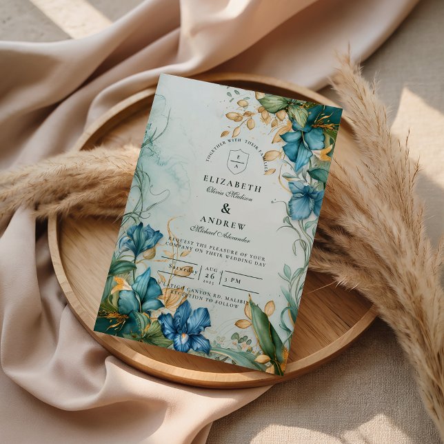 Invitación Elegant Blue Lily Botanical Wedding (Subido por el creador)